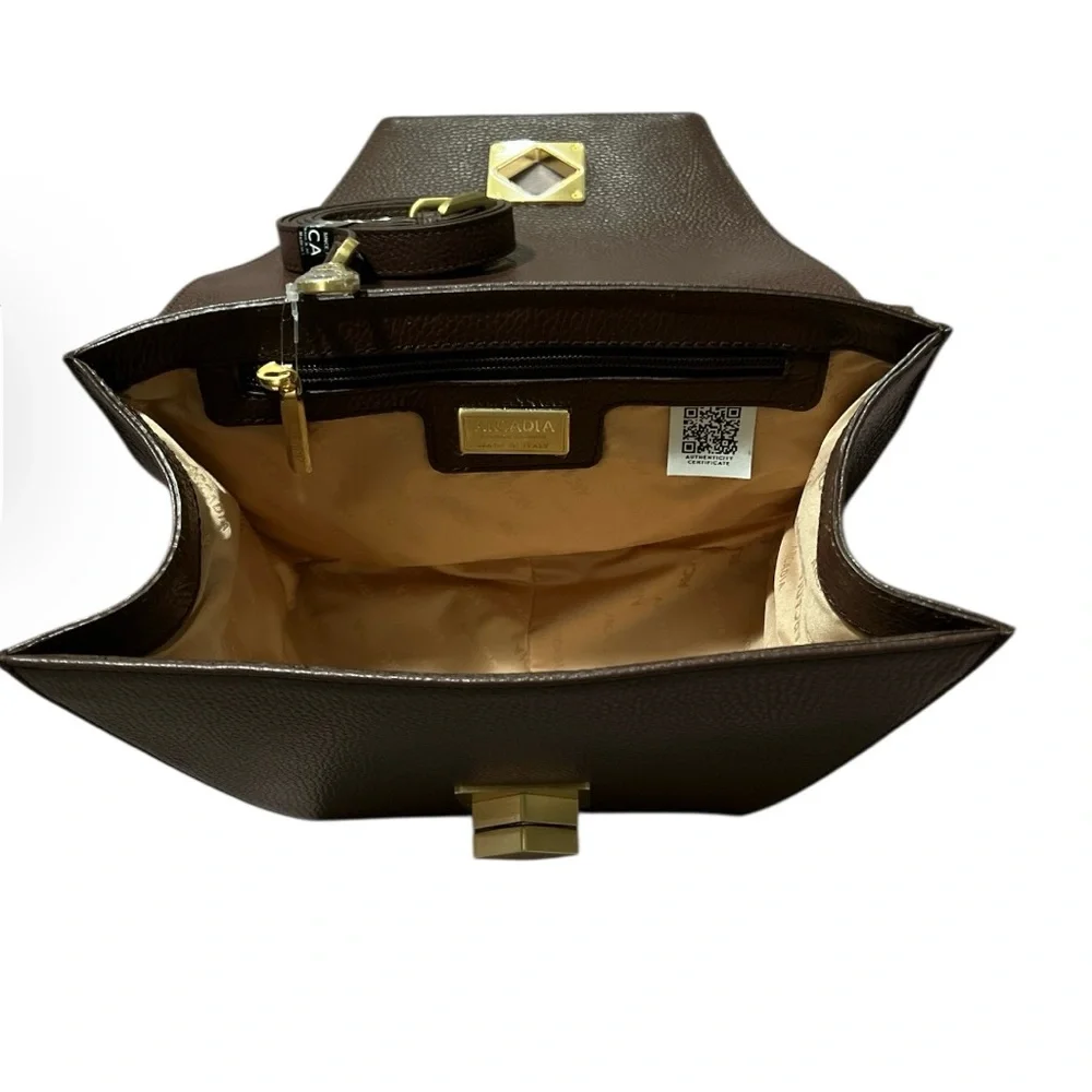 Brand new ARCADIA Made In Italy Leather Asymmetrical Geo Satchel Handbag